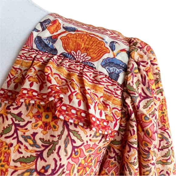 Rachel Zoe Cropped Boho V-front Tie-Front Floral Linen Top Orange & Purp… - Picture 5 of 11